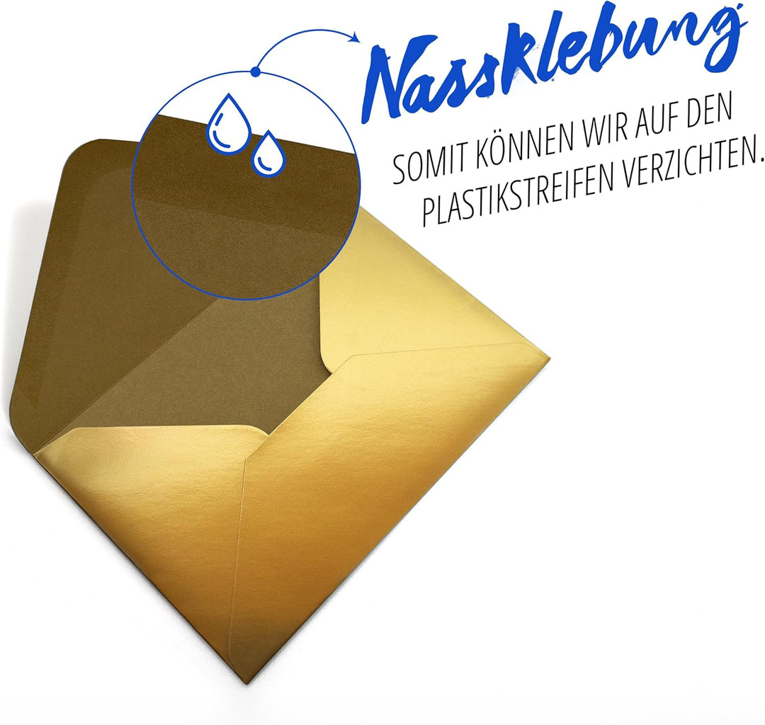 Briefumschläge (100 Stück) aus Papier, Kuvert, Umschlag ohne Fenster - DIN B6-175 x 125 mm - gold Go