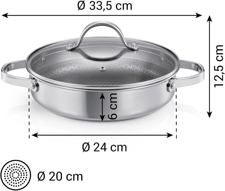 Tescoma Tiefe Bratpfanne SteelCRAFT mit Deckel ø 24 cm, 2 Griffe, ø 24 cm