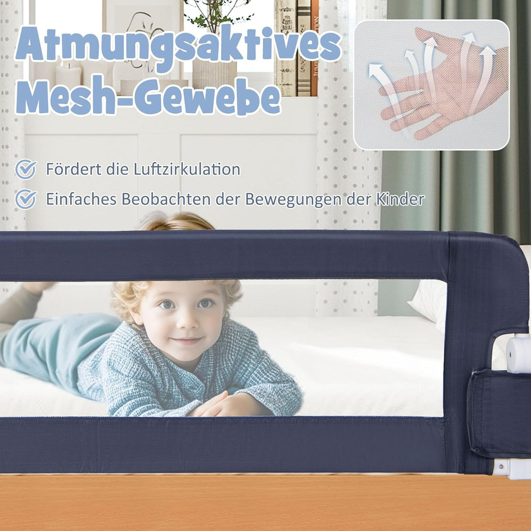 DREAMADE Bettgitter 150/120/105 cm, Kinderbettgitter Schutz, Kinderschutzgitter aus PP & Oxford, Bab