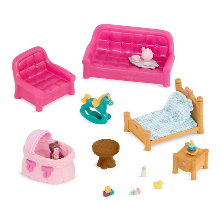 Li'l Woodzeez - Wohnzimmer & Kinderzimmer Set - Miniatur-Möbel - Puppenmöbel - Spielhaus-Zubehör - S
