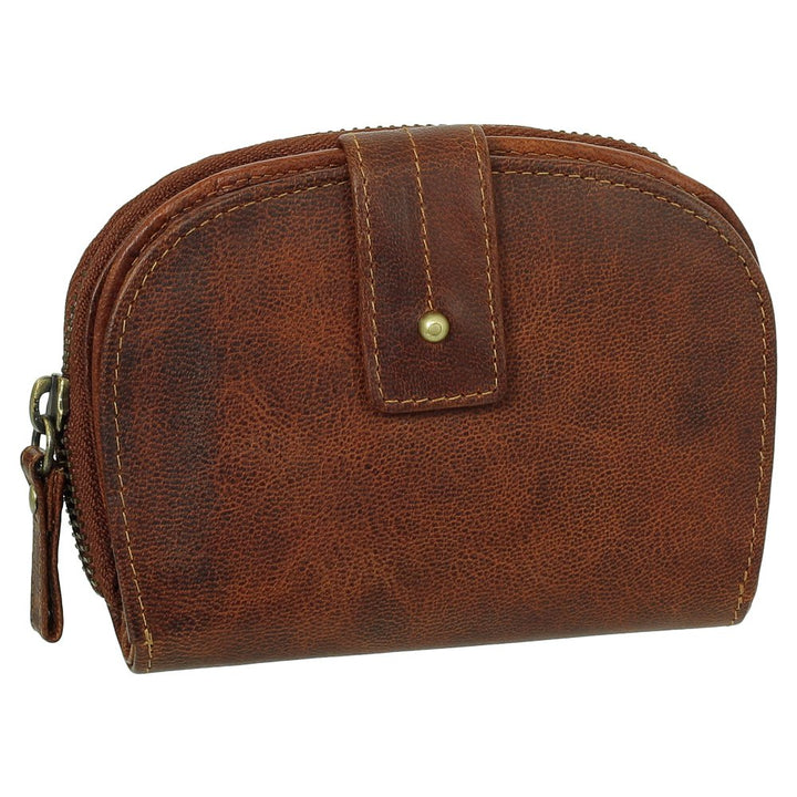 Luxus Leder Damen Geldbörse Portemonnaie Geldbeutel mit Reissverschluss 13,5 cm Farbe Cognac, Cognac