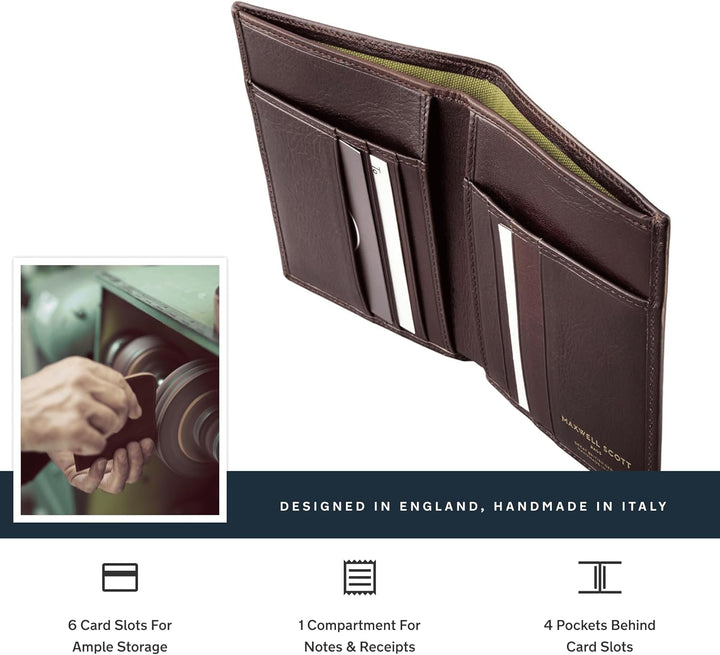 Maxwell Scott Hochwertige Herren Leder Brieftasche Salerno in Dunkelbraun, Dunkelbraun