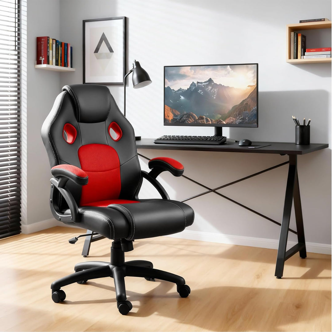 tectake® Racing Bürostuhl, Gaming Stuhl mit Wippfunktion, Chefsessel, Drehstuhl mit Rollen, höhenver