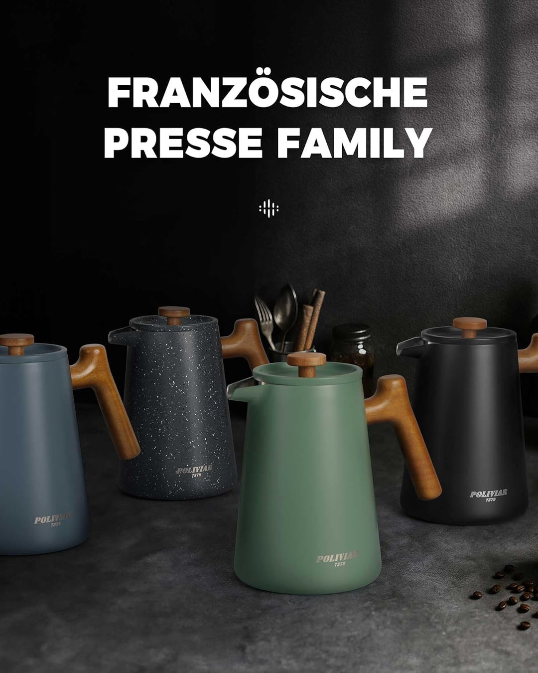 POLIVIAR 7379 French Press 1 Liter Edelstahl, Doppelwandige French Press Thermo Kaffeepresse mit Hol