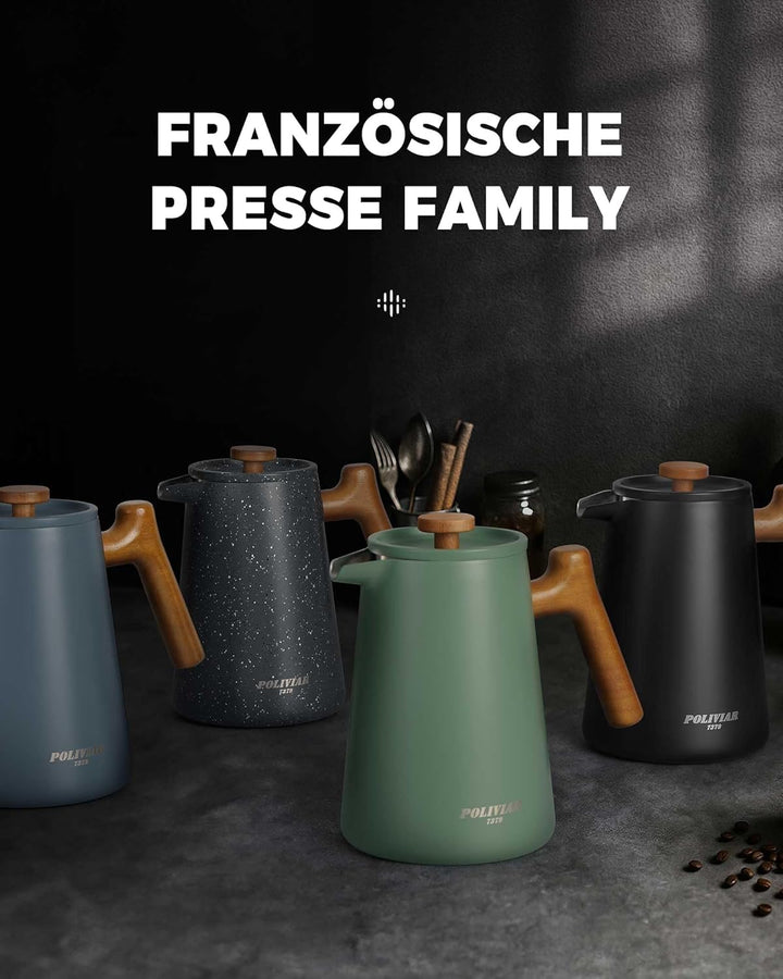 POLIVIAR 7379 French Press 1 Liter Edelstahl, Doppelwandige French Press Thermo Kaffeepresse mit Hol
