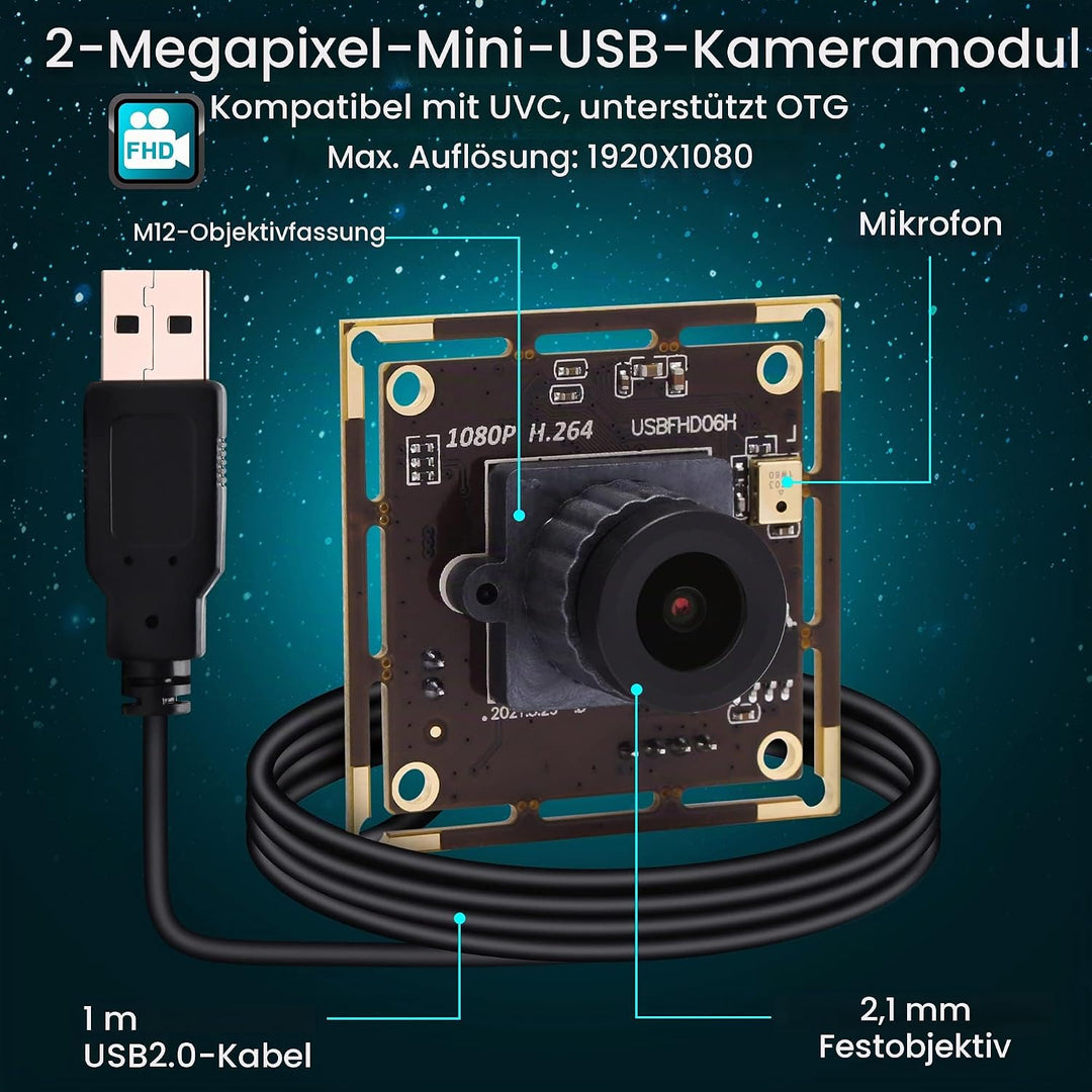 ELP 0.01Lux Kamera 1080P Webcam H.264 Low Light USB Camera Mini Kamera Modul (2.1mm Objektiv Kamera