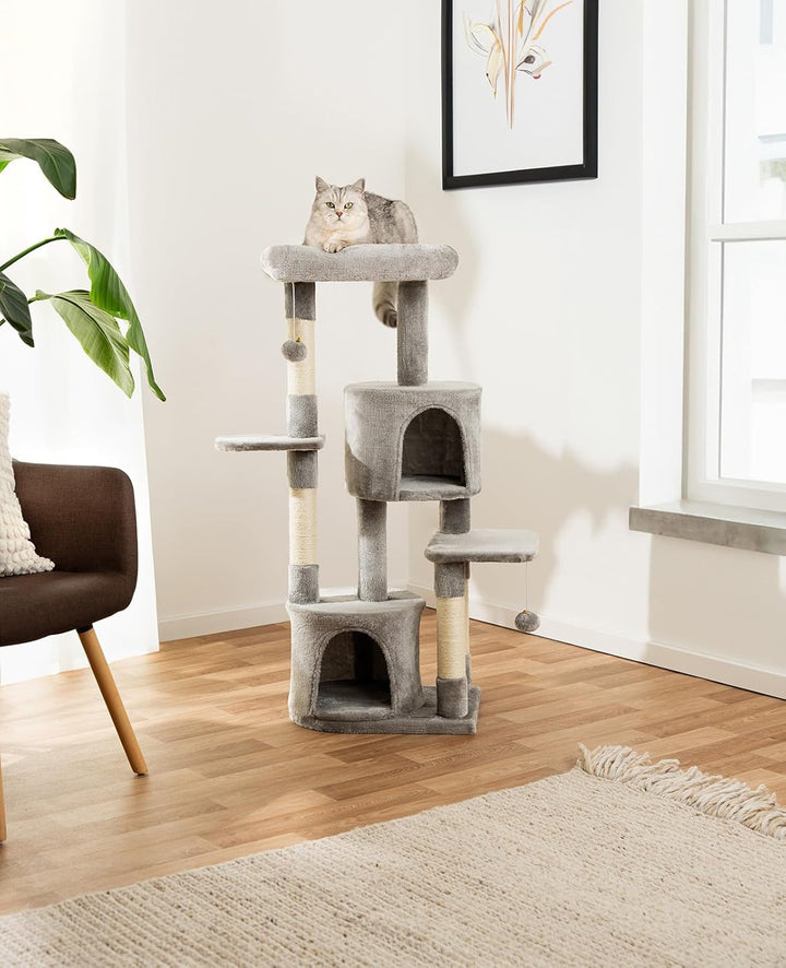lionto Kratzbaum für Katzen mit 2 Plüschbällen inkl. Glöckchen, Höhe 115 cm, Katzenbaum mit Sisalsei
