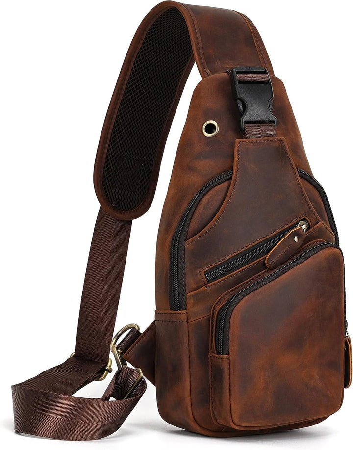 LUUFAN Herren Echtes Leder Sling Bag Brust Schulter Rucksack Crossbody Tasche für Casual Sport Wande