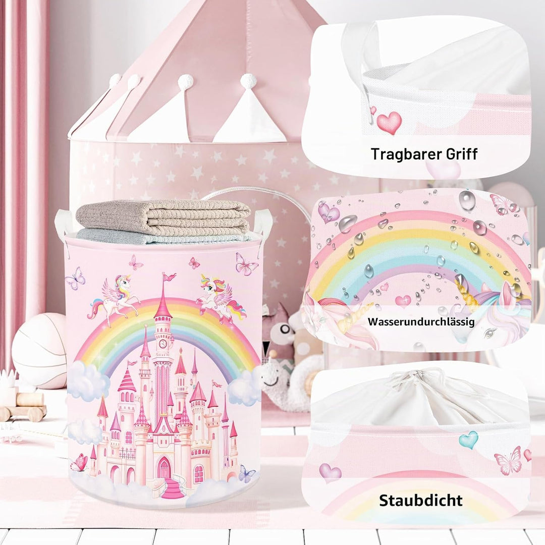Regenbogen Tiere Kinder Wäschekorb Faltbar für Mädchen Gross Kleidung Spielzeug Aufbewahrungskorb fü