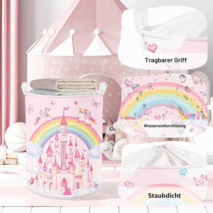 Regenbogen Tiere Kinder Wäschekorb Faltbar für Mädchen Gross Kleidung Spielzeug Aufbewahrungskorb fü