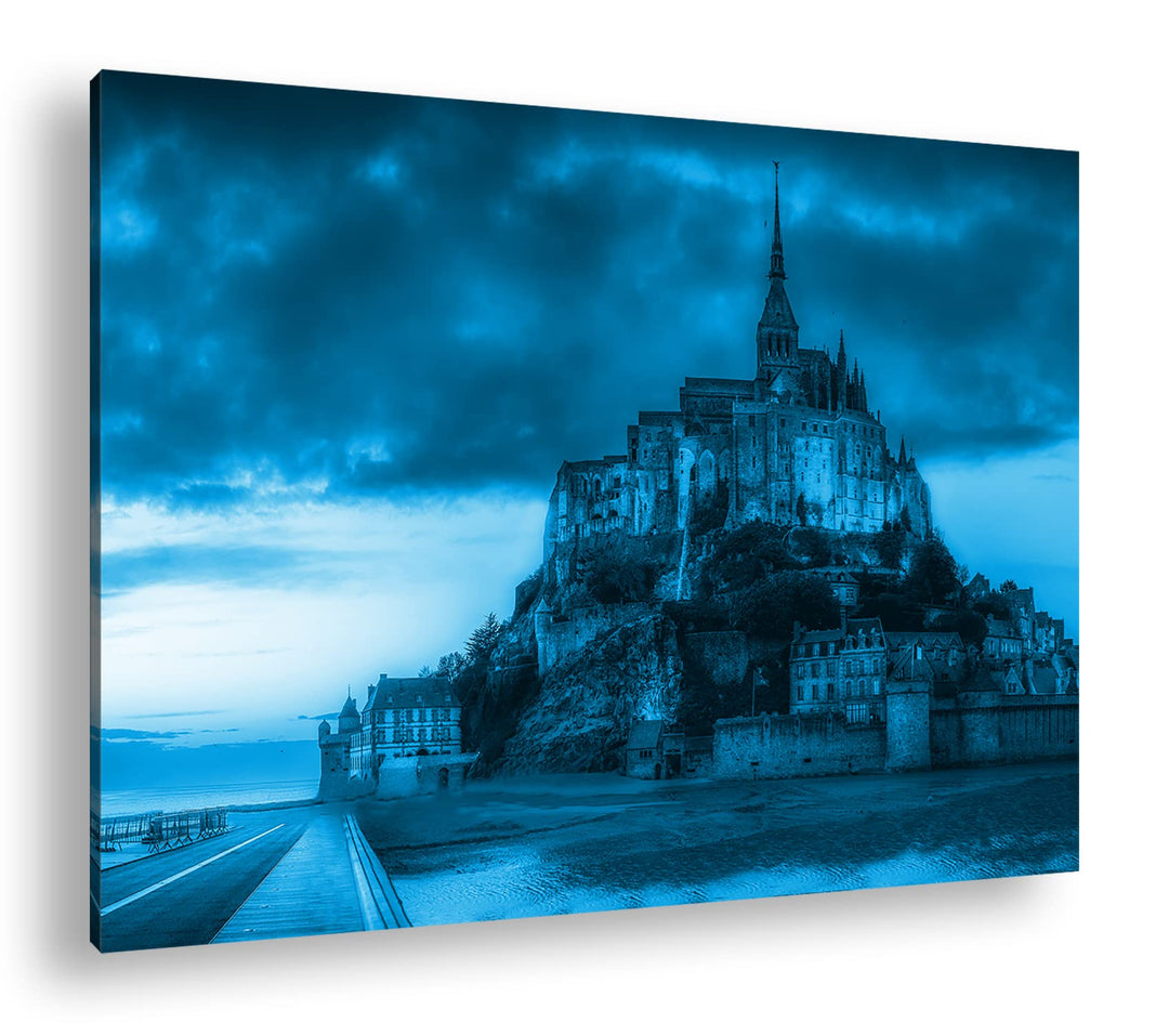 deyoli Mont St Michel bei Sonnenuntergang Format 80x60 Effekt: Monocrome Blau als Leinwandbild, Moti