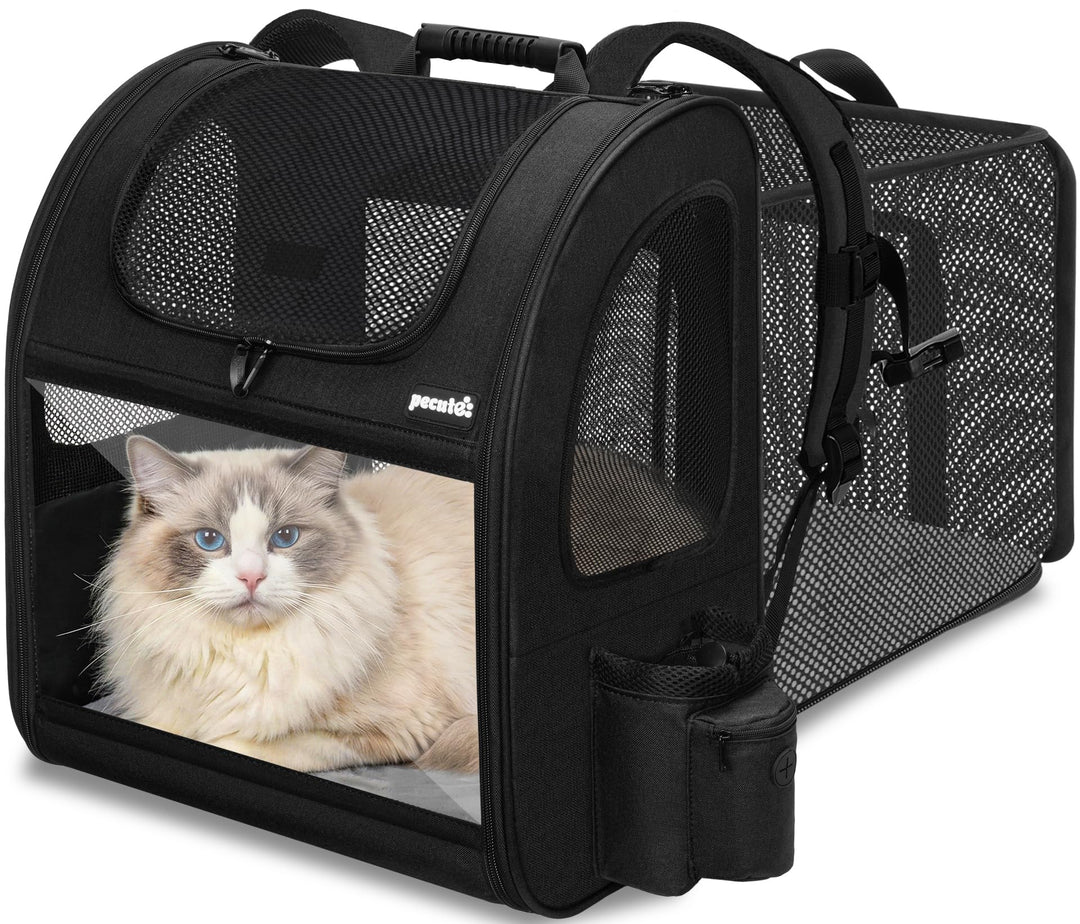 pecute Hunderucksack XL, Erweiterbar Faltbar, Katzenrucksack Grosse Katzen mit Anti-offener Reissver
