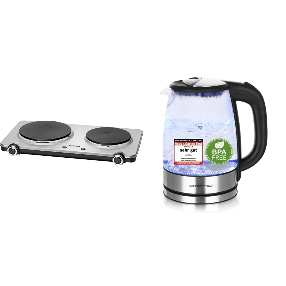 Bomann Doppel-Kochplatte DKP 5033 E, ideal für Camping, Küche oder Büro, zwei Kochplatten gross 18 c
