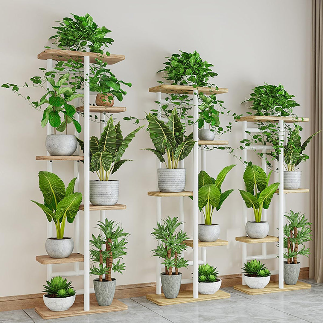 8 Tier Blumenregal Pflanzenregal 136x36x23.5cm, Mehrstöckig Metall Blumenständer, Pflanzenständer In