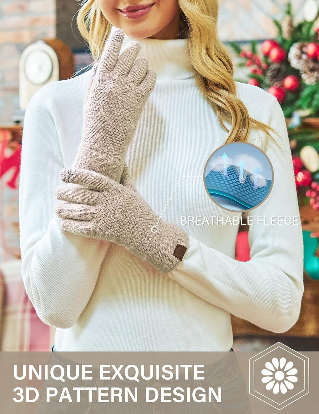 Damen Winter Warm Touchscreen Handschuhe Thermo Gestrickte Winterhandschuhe Doppellagige Strickhands