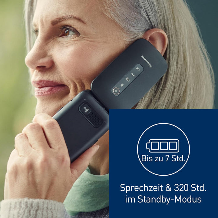 Panasonic KX-TU550EXB 4G Essentials Clamshell Handy für Senioren, 1,2 MP Kamera, Seniorentelefon mit