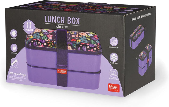 Legami - Lunchbox mit 3 Bestecken und Besteckhalter, Thema Blumen, Fassungsvermögen 1200 ml, mikrowe