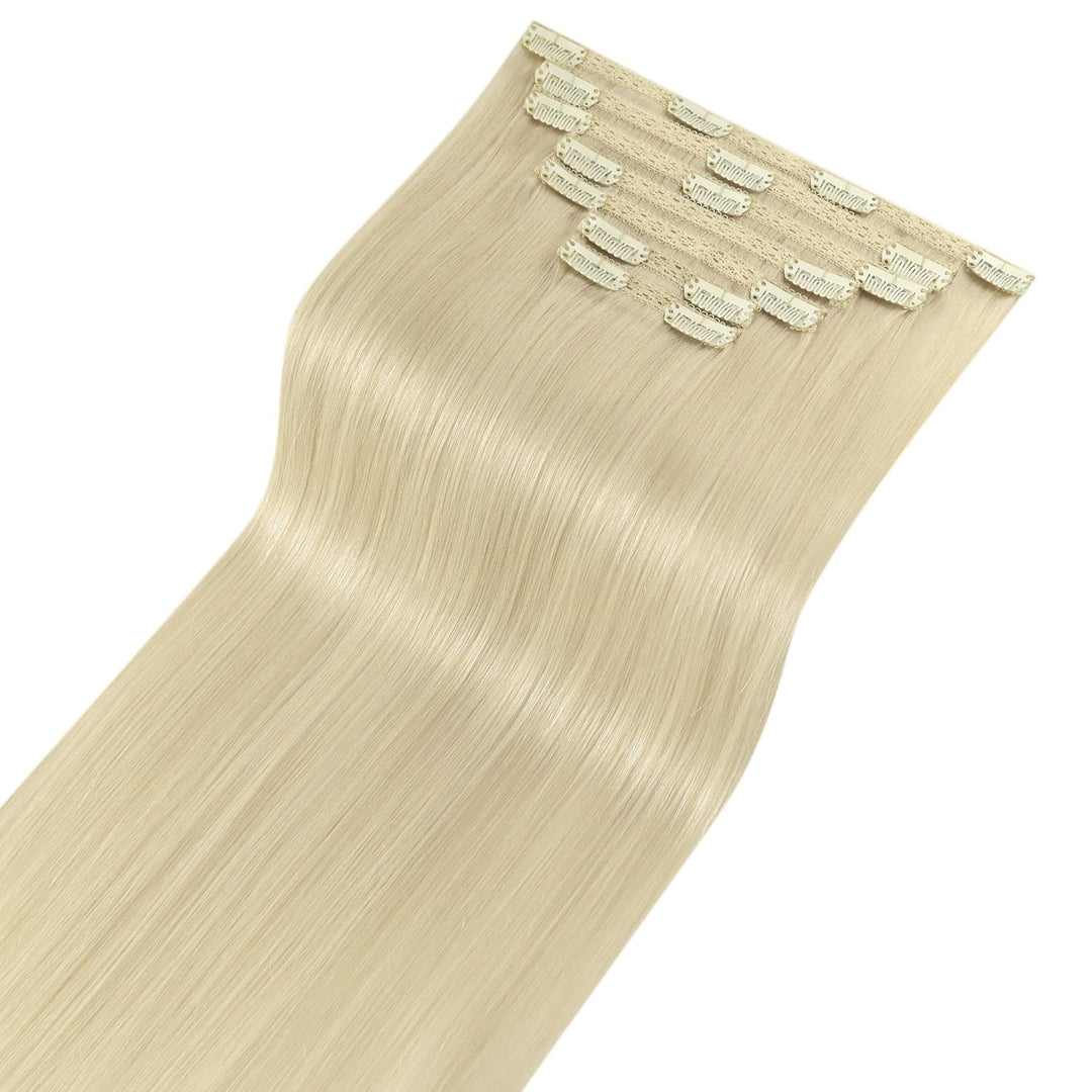 Fshine Clip in Extensions Echthaar 45cm Extensions Faber Platinblond Voller Kopf Remy Haarverlängeru