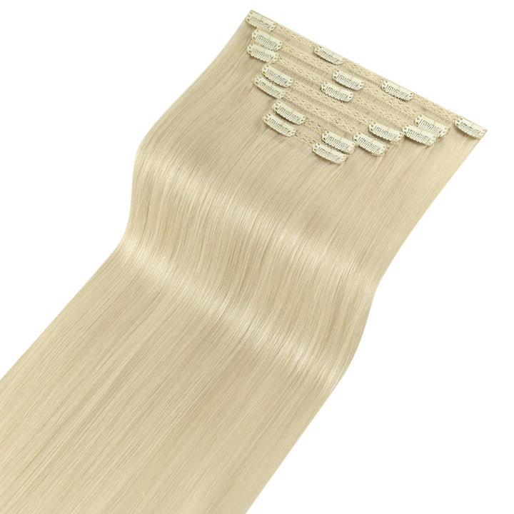 Fshine Clip in Extensions Echthaar 45cm Extensions Faber Platinblond Voller Kopf Remy Haarverlängeru