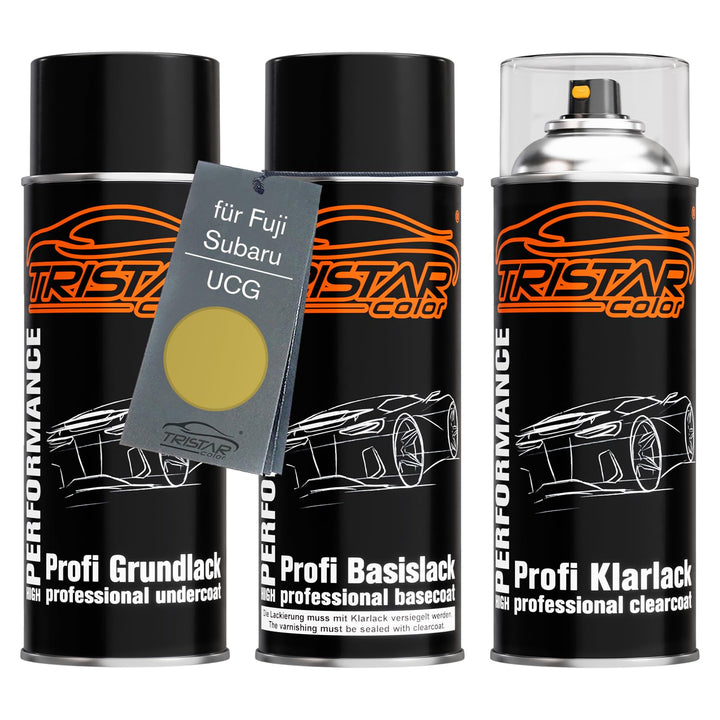 TRISTARcolor Autolack Spraydosen Set für Fuji/Subaru UCG Plasma Yellow Perl Grundlack Basislack Klar