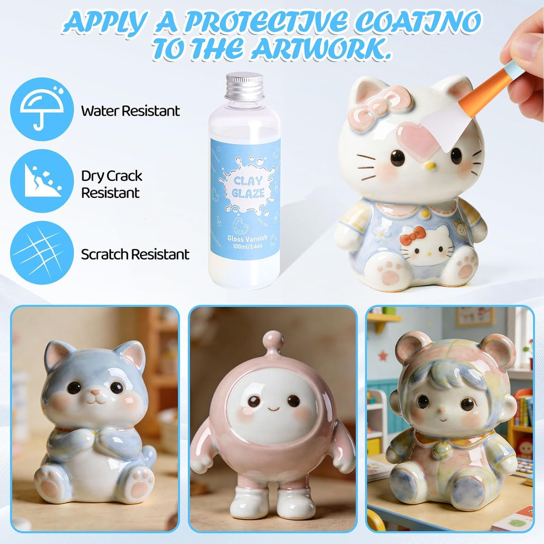 29pcs Clay Modellier Tools & 100ML Air Dry Clay Glaze Glasur für Ton Lufttrocknend zur Verhinderung