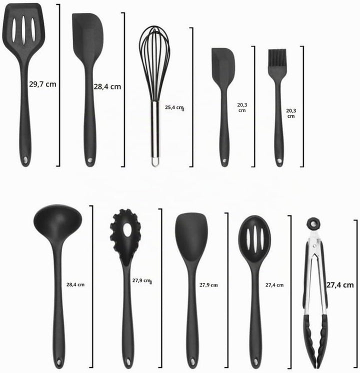 10 Stück Silikon Küchenhelfer Set Küchen Backen Set Hitzebeständigkeit bis zu 230°C für Jede Küche (