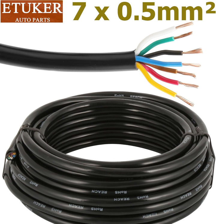 ETUKER Fahrzeugkabel 7 adrig 10M Kabel Anhänger 7 polig Camping Fahrzeugleitung Kabelquerschnitt 7X