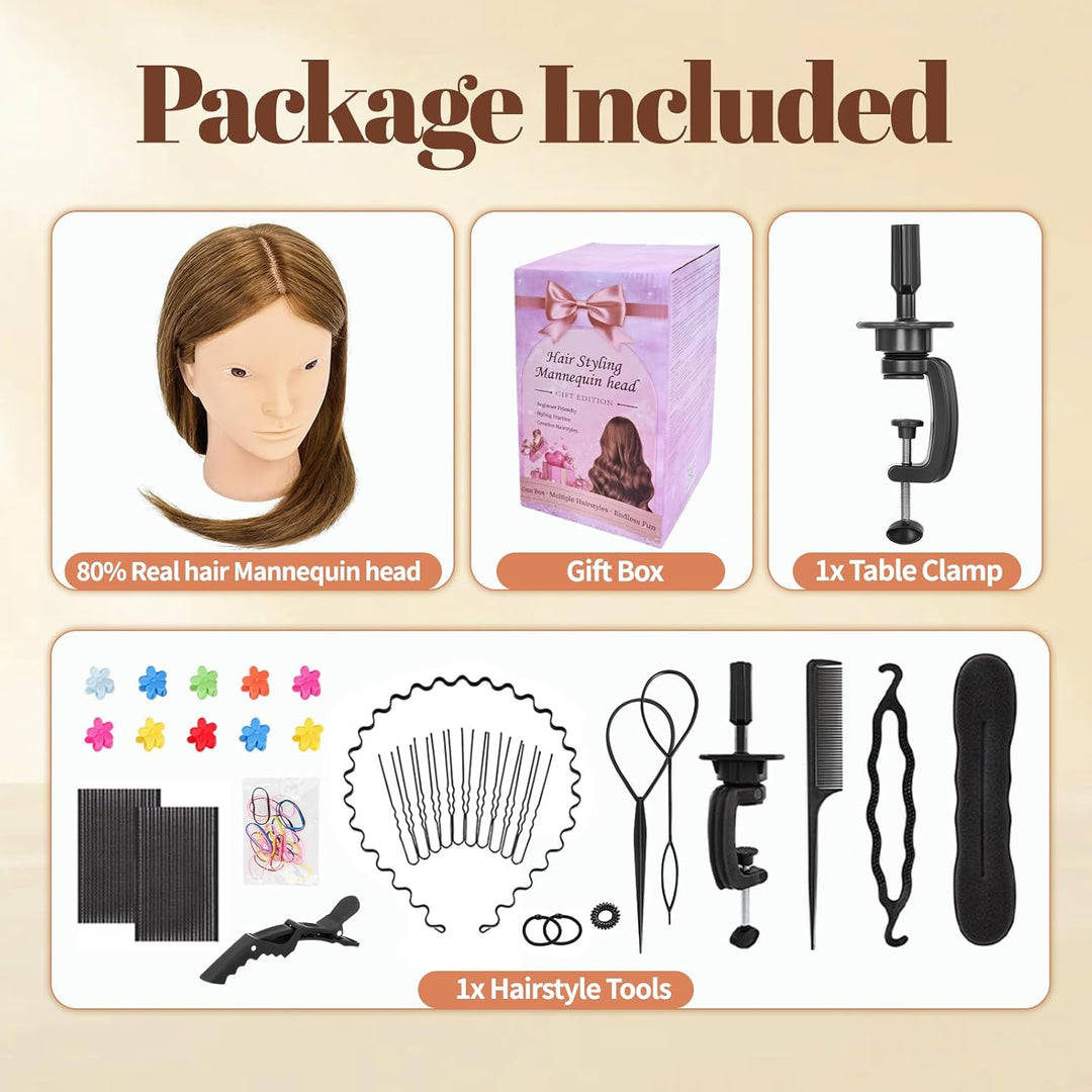 Yofuly 26 Zoll Trainingsköpfe, 80% Echthaar Kosmetik Schaufensterpuppenkopf mit Tischklemme & DIY-Ha
