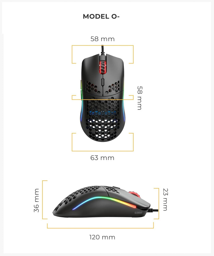 GLORIOUS Gaming Model O- (Small) Compact Wired Gaming Mouse - 58g Superlight Honeycomb Design, RGB,