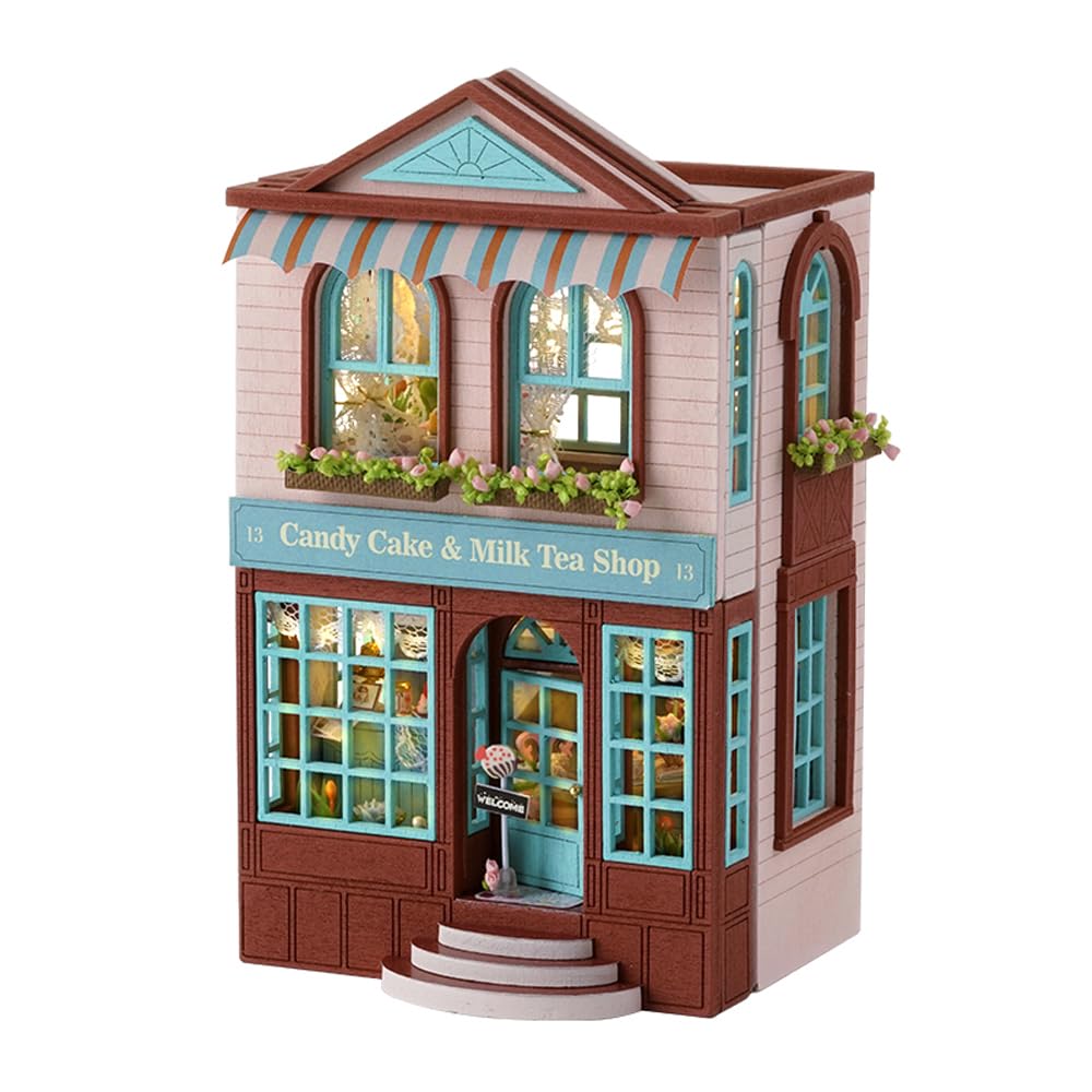 CUTEROOM Miniatur Haus, DIY Puppenhaus Set aus Holz, Mini Hausbau-Set mit Möbeln und LED Licht, Gebu