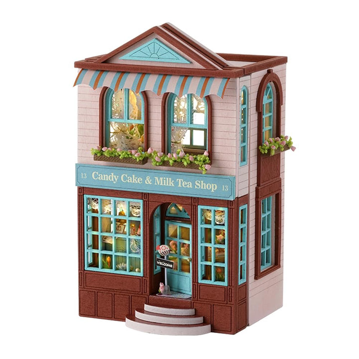 CUTEROOM Miniatur Haus, DIY Puppenhaus Set aus Holz, Mini Hausbau-Set mit Möbeln und LED Licht, Gebu
