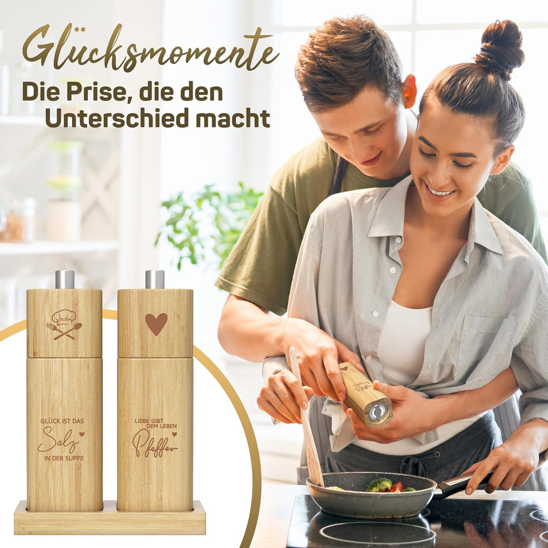ELBFUCHS® Salz und Pfeffermühle Holz Gross [NEU] Liebevolles 2-er Set Pfeffer und Salzmühle mit Kera