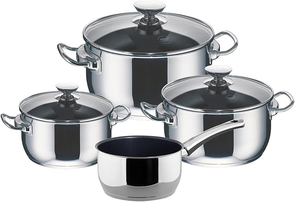 Berndes Kochtopfset, 4-teilig, Kochtopf aus Edelstahl, antihaftbeschichtet, induktionsgeeignet, Topf