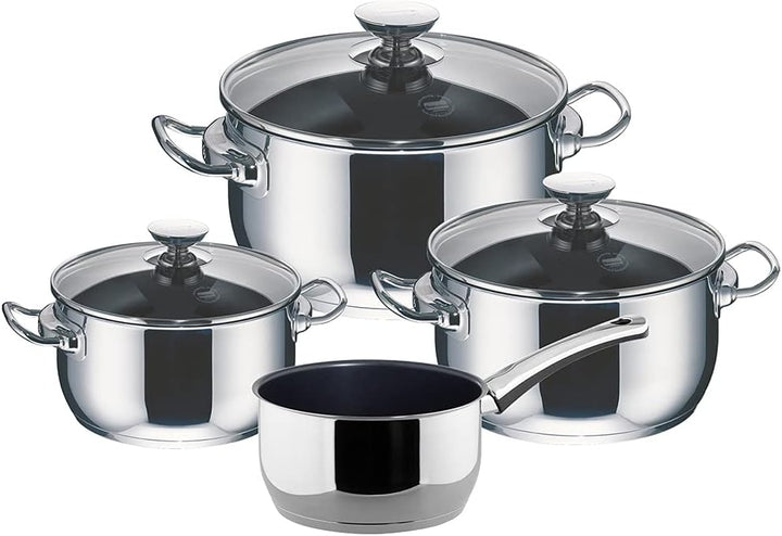 Berndes Kochtopfset, 4-teilig, Kochtopf aus Edelstahl, antihaftbeschichtet, induktionsgeeignet, Topf