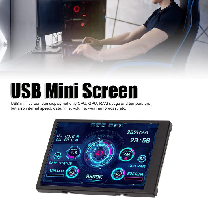 Bewinner 3,5 Zoll IPS USB Bildschirm für PC CPU Monitor, CPU RAM HDD Datentemperaturanzeige 360 Grad