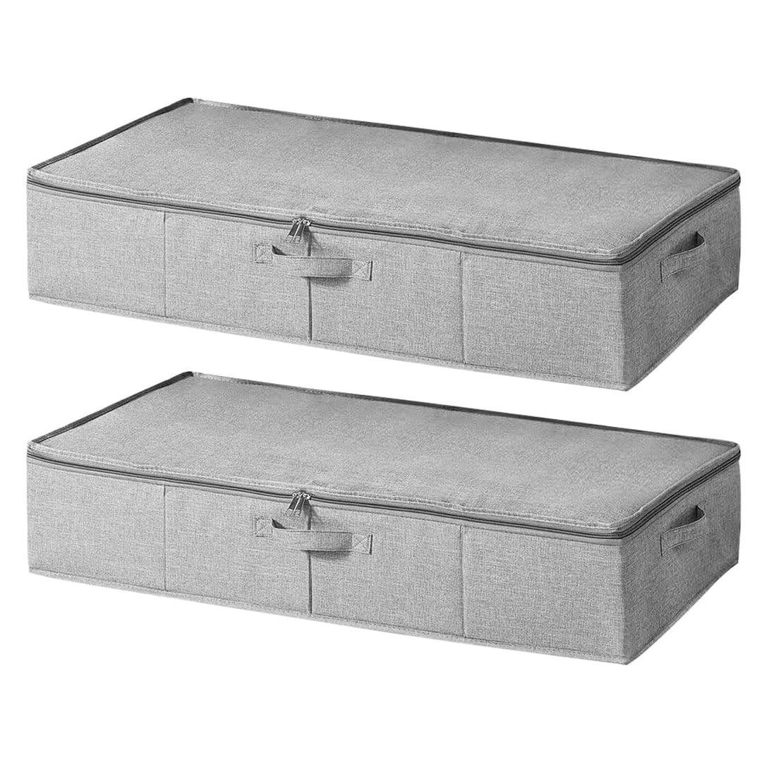 2 Stück Unterbett Aufbewahrungsbox mit Deckel, Grosse Unterbettkommode mit Griff, Faltbare Kleidung