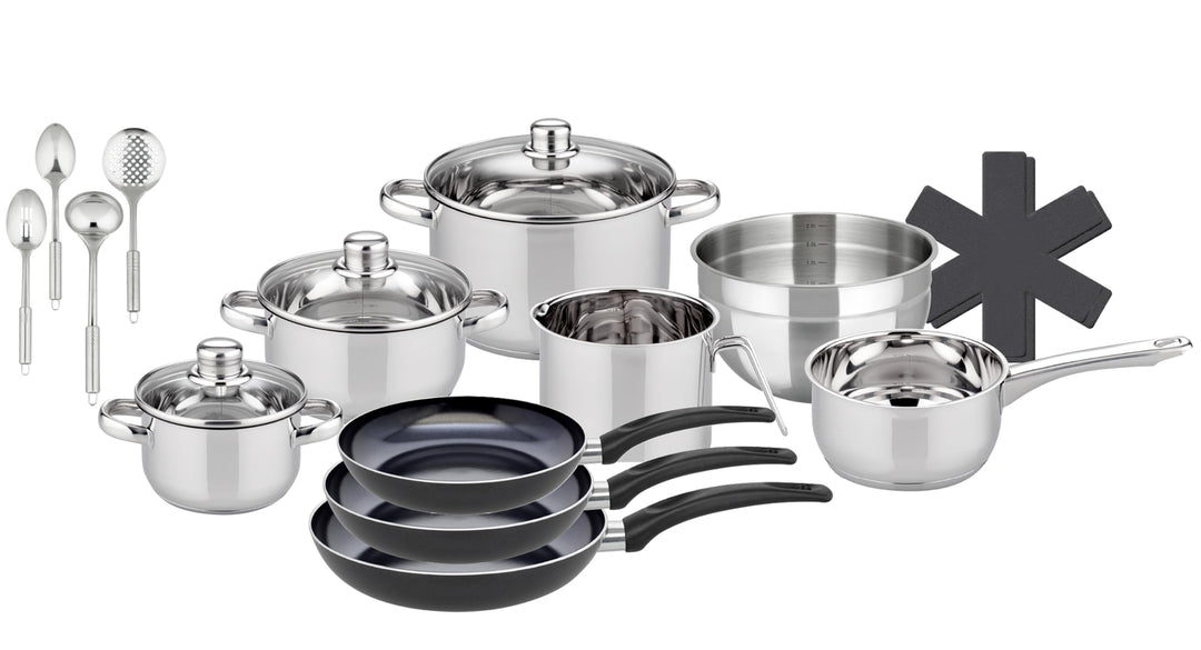 ELO Topfset 15-teilig Galactica, Edelstahl, mit Abgiessrand, hitzebeständige Edelstahlhohlgriffe, in