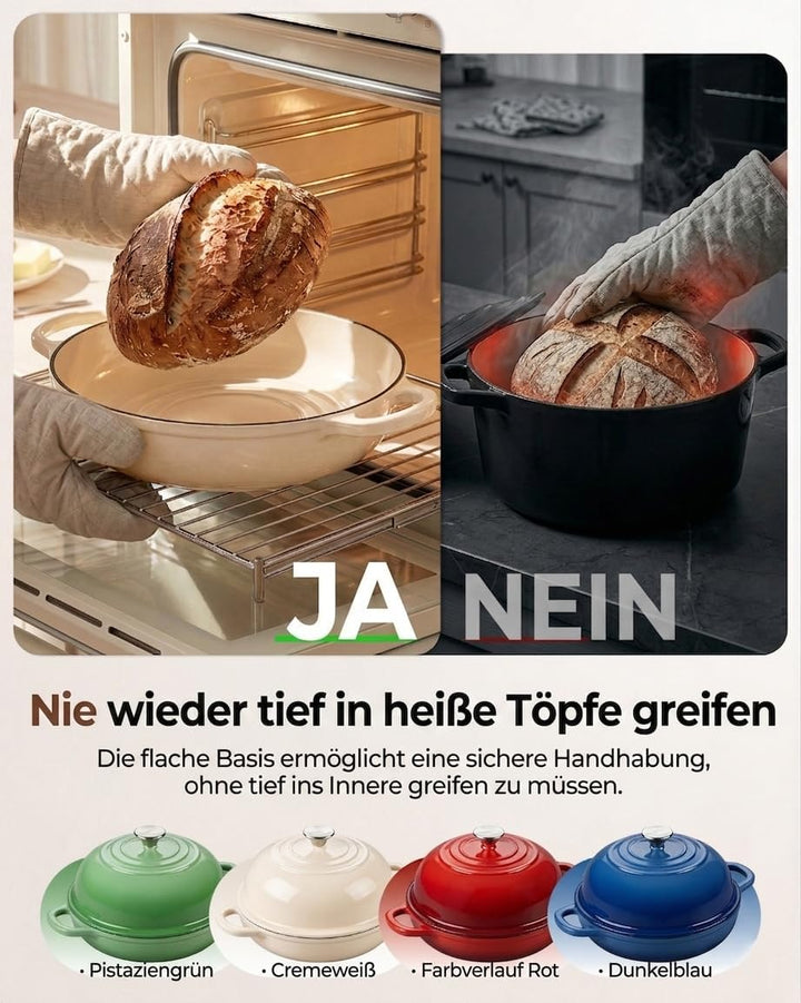 Emaillierter Gusseisen Brotbacktopf mit Sauerteig Starter-Set – 5QT (4,7L) runder Schmortopf mit gew