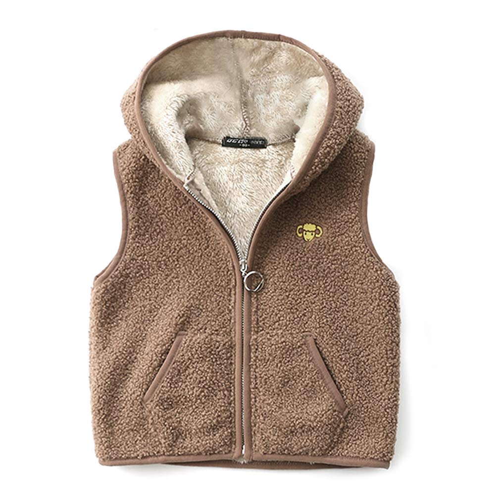 Happy Cherry Jungen Mädchen Fleece-Weste Flauschig Atmungsaktive Outdoor 100 Braun, 100 Braun