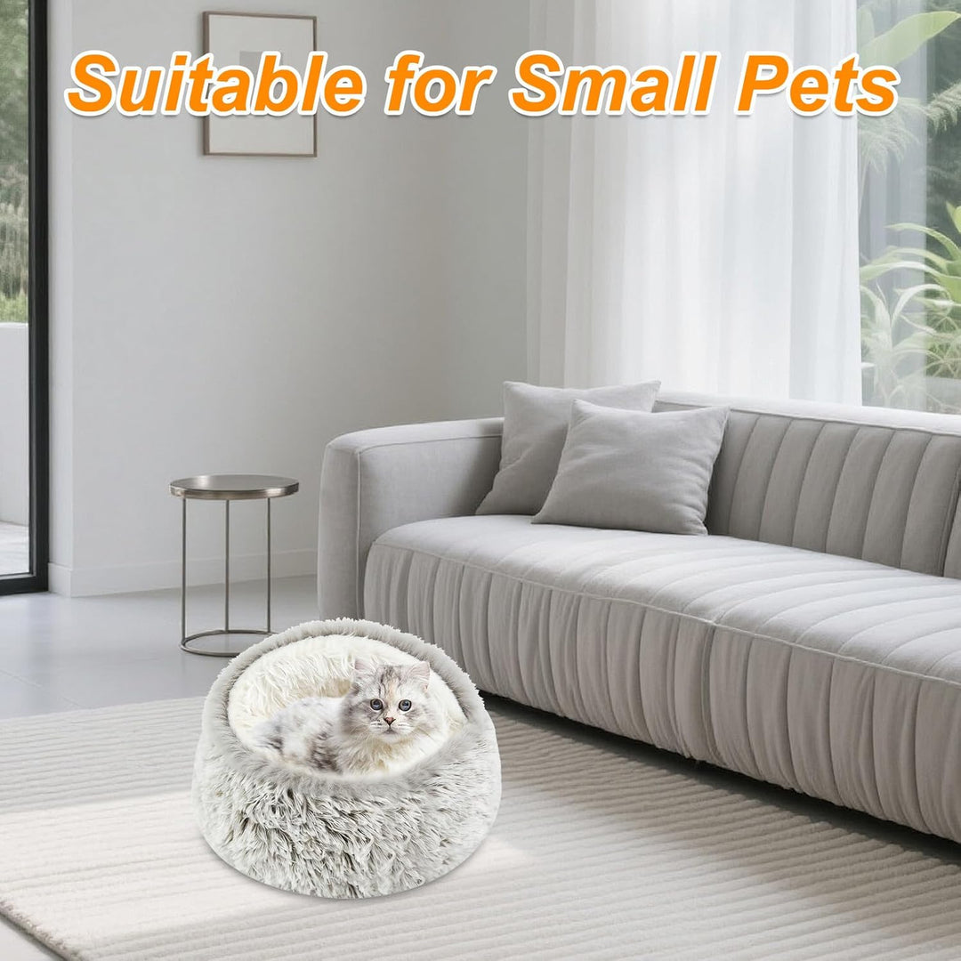 Katzenbett, Katzenhöhle mit rutschfeste Unterseite, Katzenkissen mit Plüsch Kapuze, Katzenschlafsack