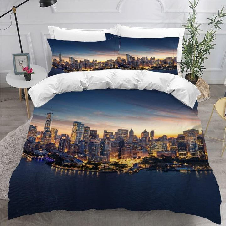 Skyline Von New York Bettwäsche 135×200 Weiche Mikrofaser 3d Druck Stadt-Landschaft Bettbezug mit Re
