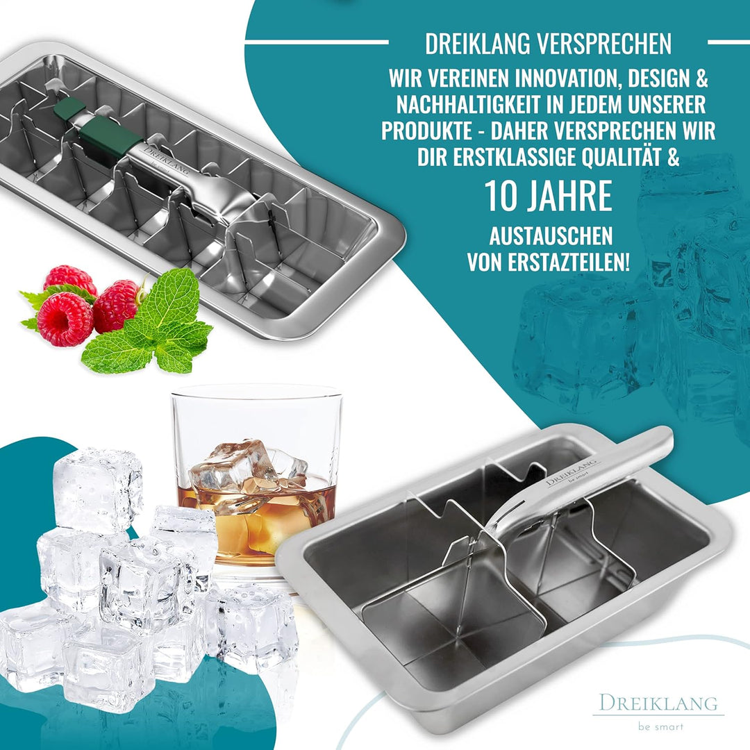 Dreiklang - be smart® Polierte 18/8 Edelstahl Eiswürfelform mit Hebeleinsatz für müheloses Entnehmen