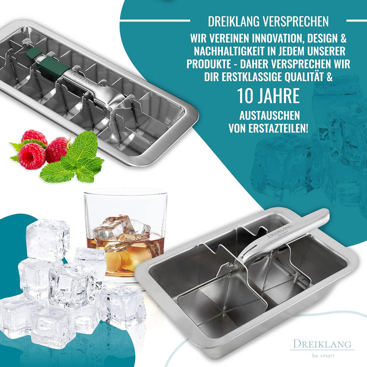 Dreiklang - be smart® Polierte 18/8 Edelstahl Eiswürfelform mit Hebeleinsatz für müheloses Entnehmen