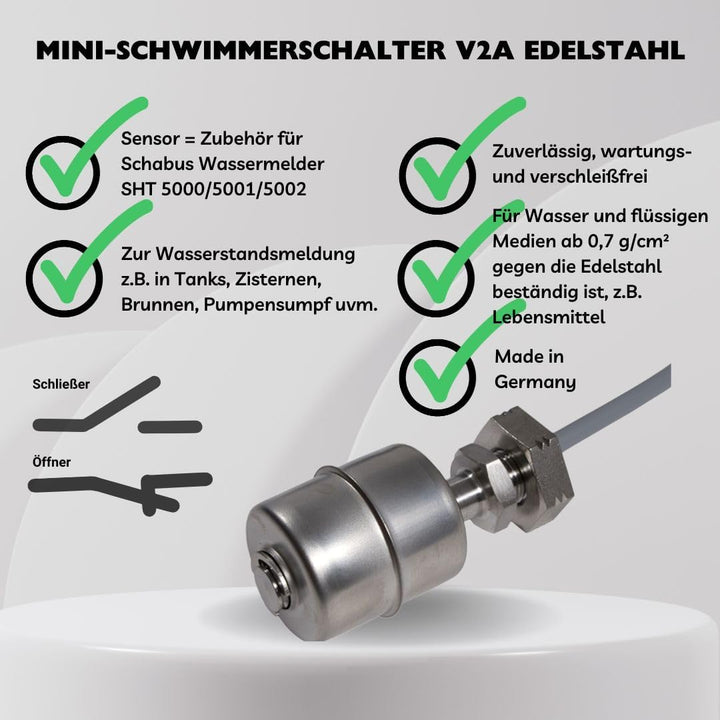 Elektrotechnik Schabus Mini-Schwimmerschalter Edelstahl 2VA Öffner/Umkehrfunktion, 1 Stück, 200941