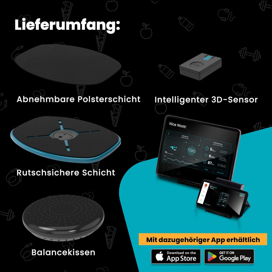 GoBalance Board App Balance Board mit Bluetooth Sensor 12 Spiele fuer Training Spass und Fitness Sta