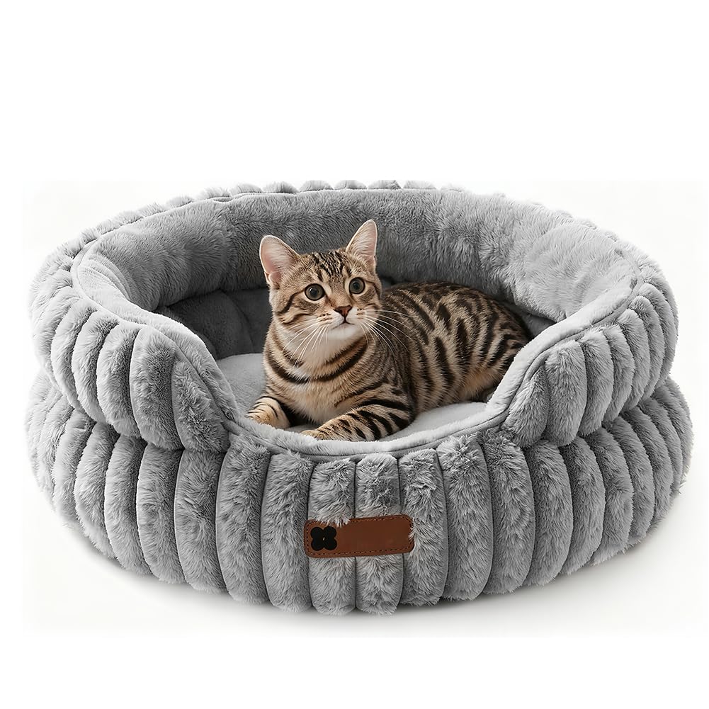 FARYODI Katzenbetten Weiches für Katzen S, Stilvolle Runde Hundebett für Kleine und Mittelgrosse Hun