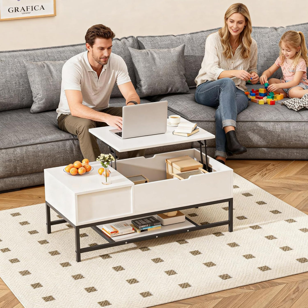 BonVache Couchtisch Höhenverstellbarer, Sofatisch, Beistelltisch mit Ablage, Wohnzimmertisch, Kaffee