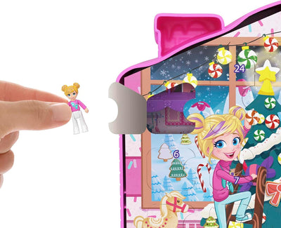 POLLY POCKET Adventskalender-Haus - 25 Überraschungen, 2 Puppen, 27 Zubehörteile, Lebkuchenhaus-Desi