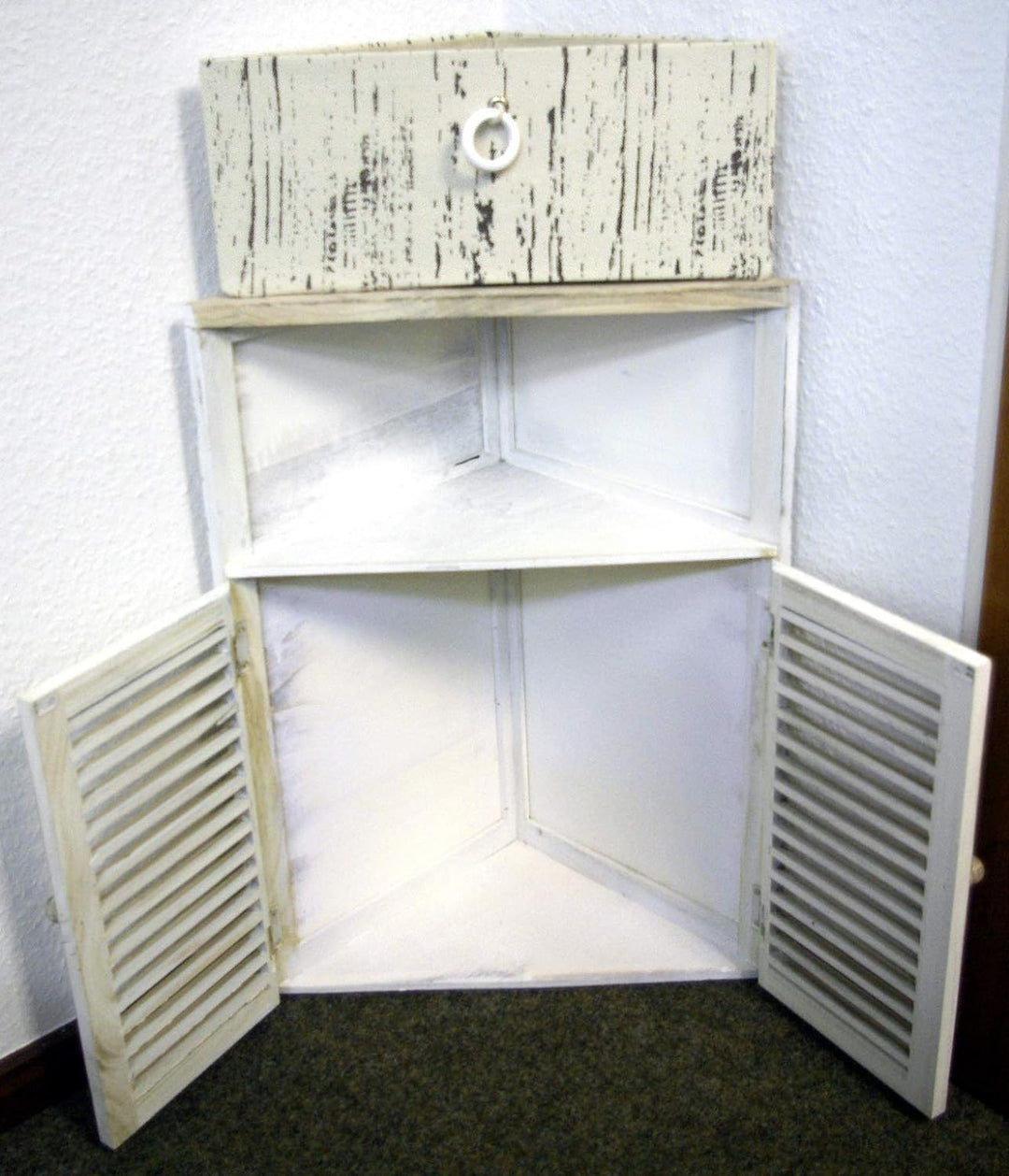 GeKi Trend Chabby Chic Eckschrank klein Kommode Holz 1 Schublade und Lamellentür 63 cm H Landhaus Vi