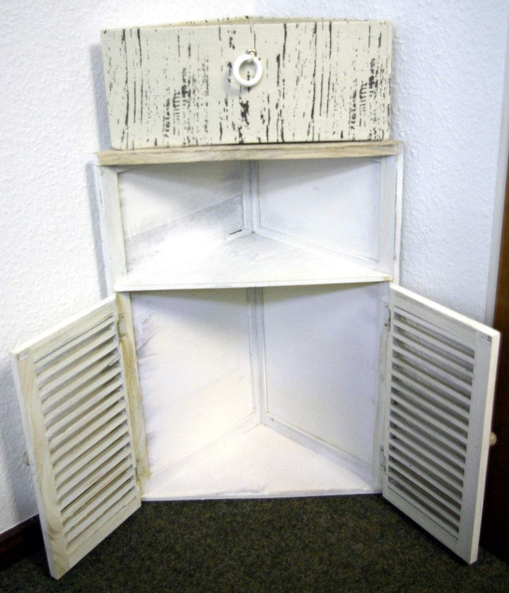 GeKi Trend Chabby Chic Eckschrank klein Kommode Holz 1 Schublade und Lamellentür 63 cm H Landhaus Vi